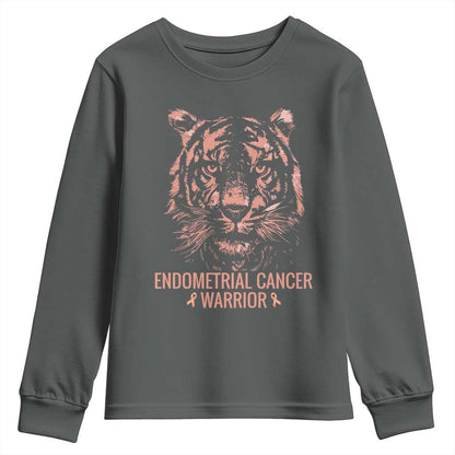 Endometrial Cancer Warrior Tiger Youth Sweatshirt Strength Courage Hope
