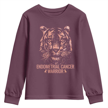 Endometrial Cancer Warrior Tiger Youth Sweatshirt Strength Courage Hope