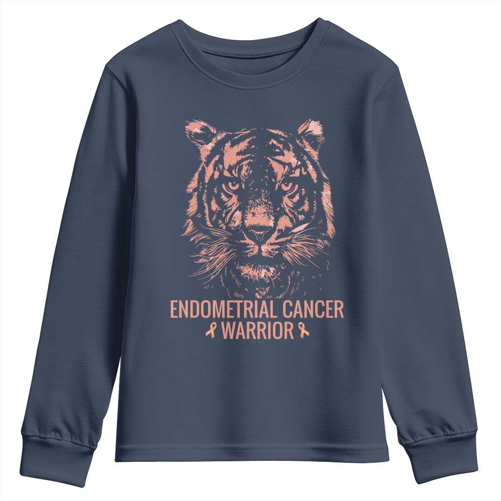 Endometrial Cancer Warrior Tiger Youth Sweatshirt Strength Courage Hope