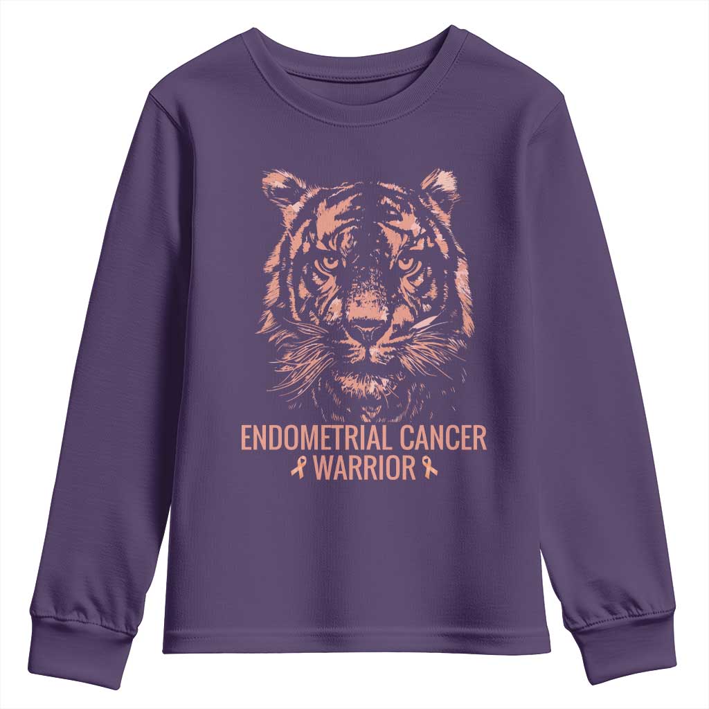 Endometrial Cancer Warrior Tiger Youth Sweatshirt Strength Courage Hope
