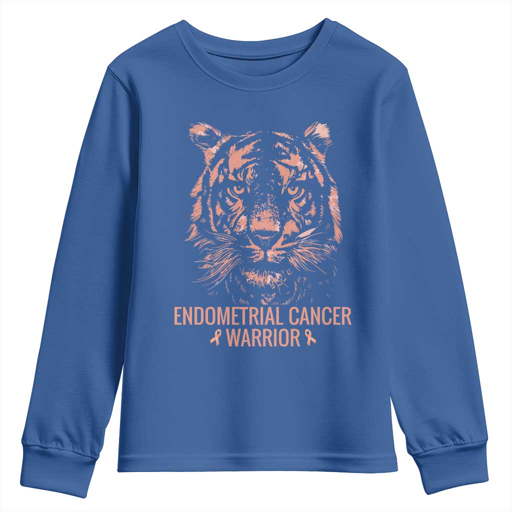 Endometrial Cancer Warrior Tiger Youth Sweatshirt Strength Courage Hope