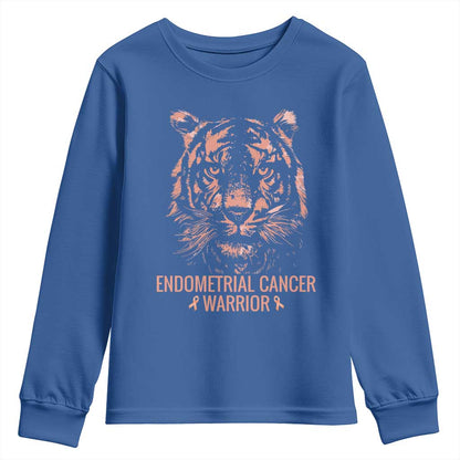 Endometrial Cancer Warrior Tiger Youth Sweatshirt Strength Courage Hope
