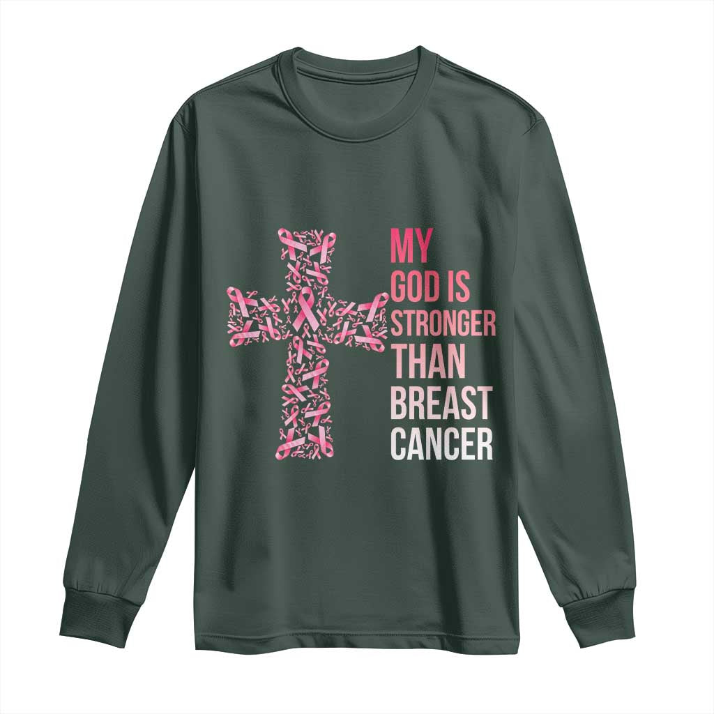 My God Is Stronger Than Breast Cancer Survivor Hope Gift Long Sleeve Shirt