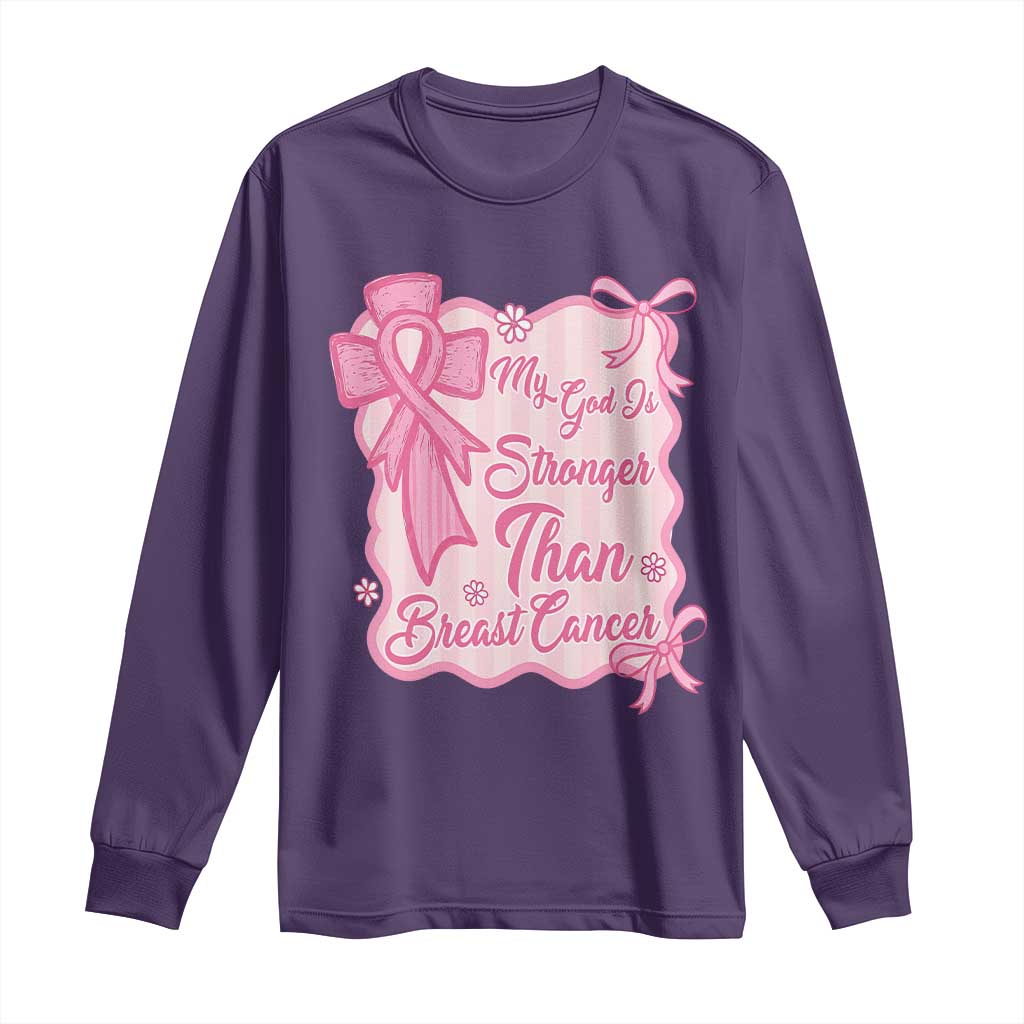 My God Is Stronger Than Breast Cancer Long Sleeve Shirt Christian Support Gift