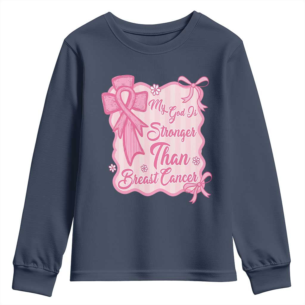 My God Is Stronger Than Breast Cancer Youth Sweatshirt Christian Support Gift