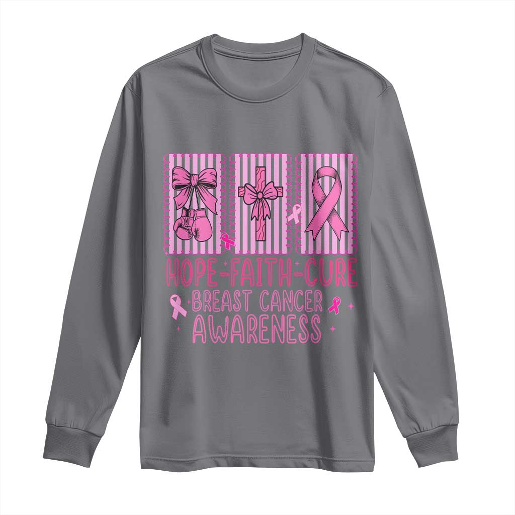 Hope Faith Cure Breast Cancer Long Sleeve Shirt Pink Ribbon Survivor Support Gift