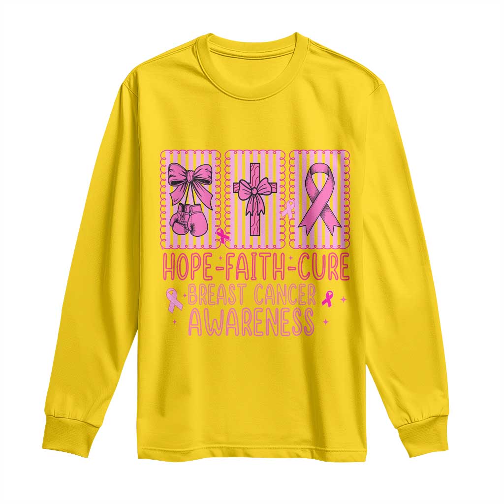 Hope Faith Cure Breast Cancer Long Sleeve Shirt Pink Ribbon Survivor Support Gift