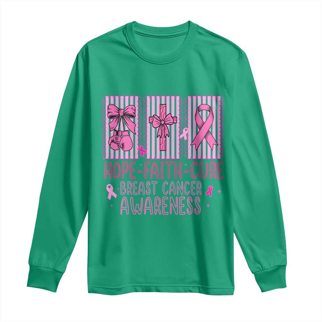 Hope Faith Cure Breast Cancer Long Sleeve Shirt Pink Ribbon Survivor Support Gift