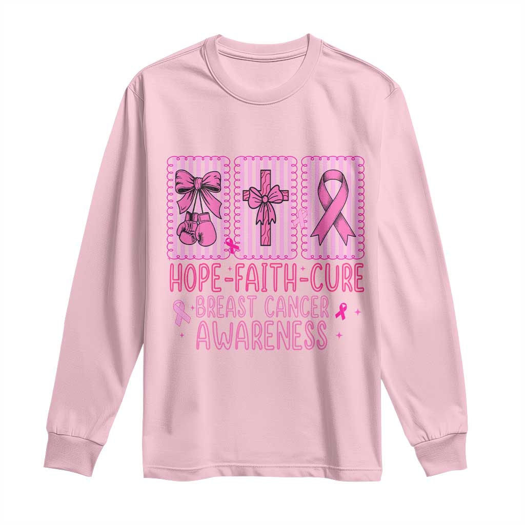 Hope Faith Cure Breast Cancer Long Sleeve Shirt Pink Ribbon Survivor Support Gift