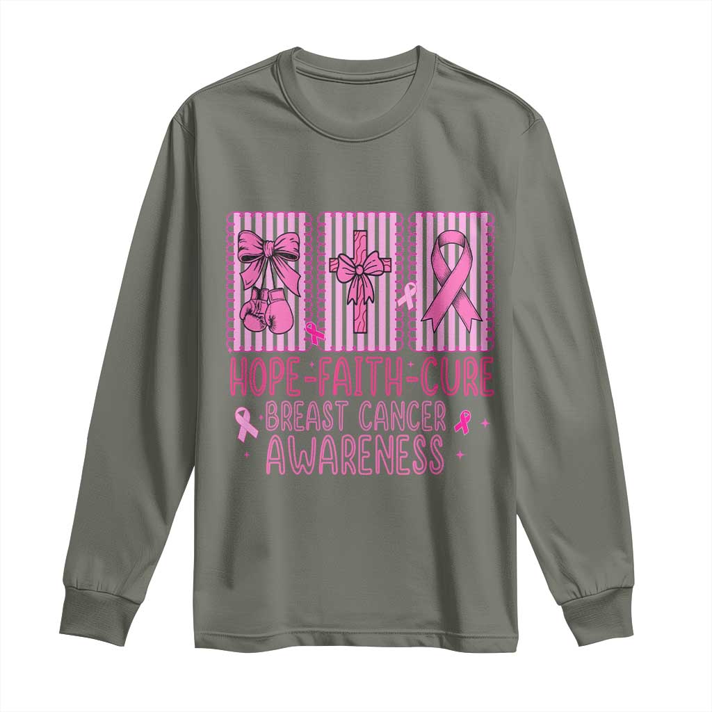 Hope Faith Cure Breast Cancer Long Sleeve Shirt Pink Ribbon Survivor Support Gift