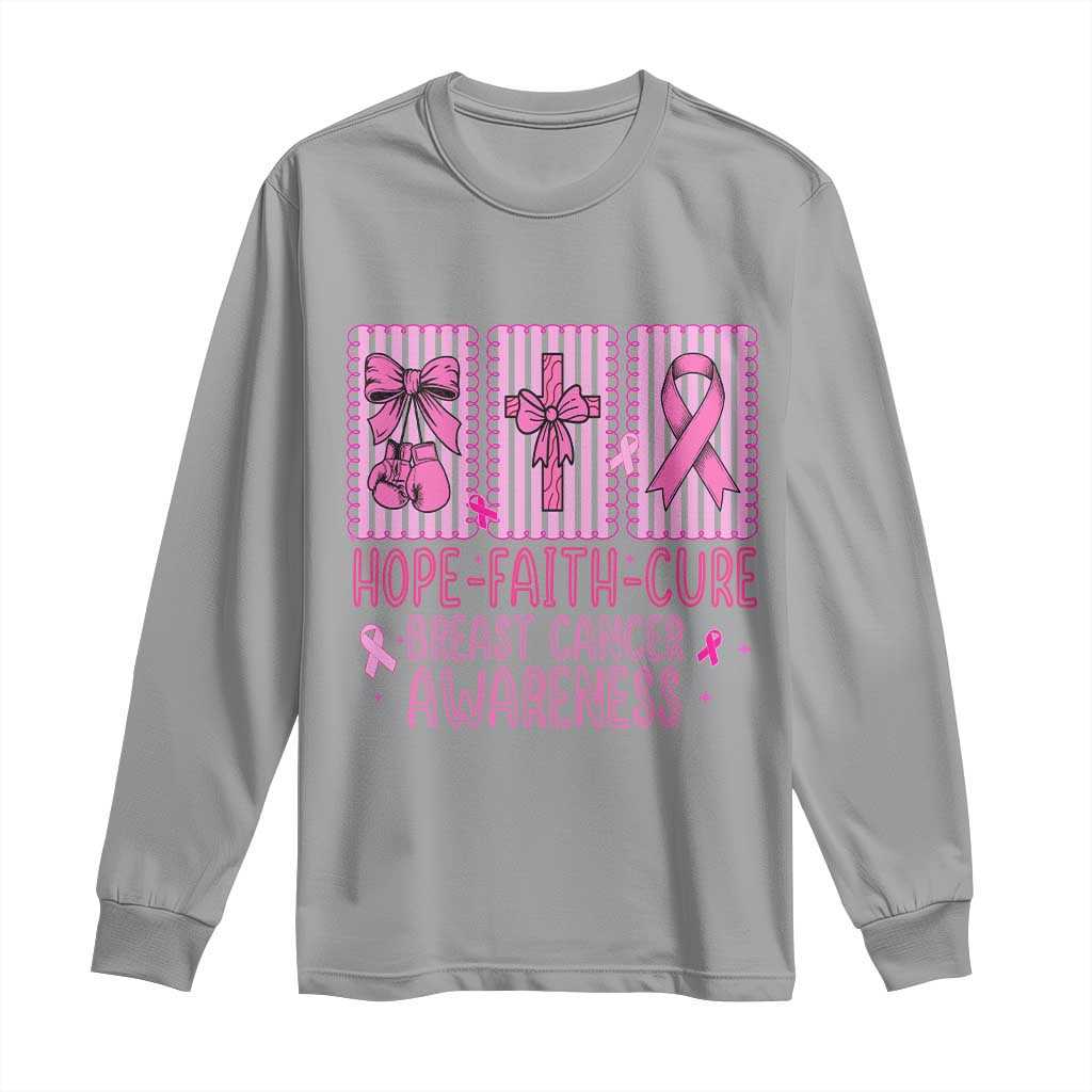 Hope Faith Cure Breast Cancer Long Sleeve Shirt Pink Ribbon Survivor Support Gift