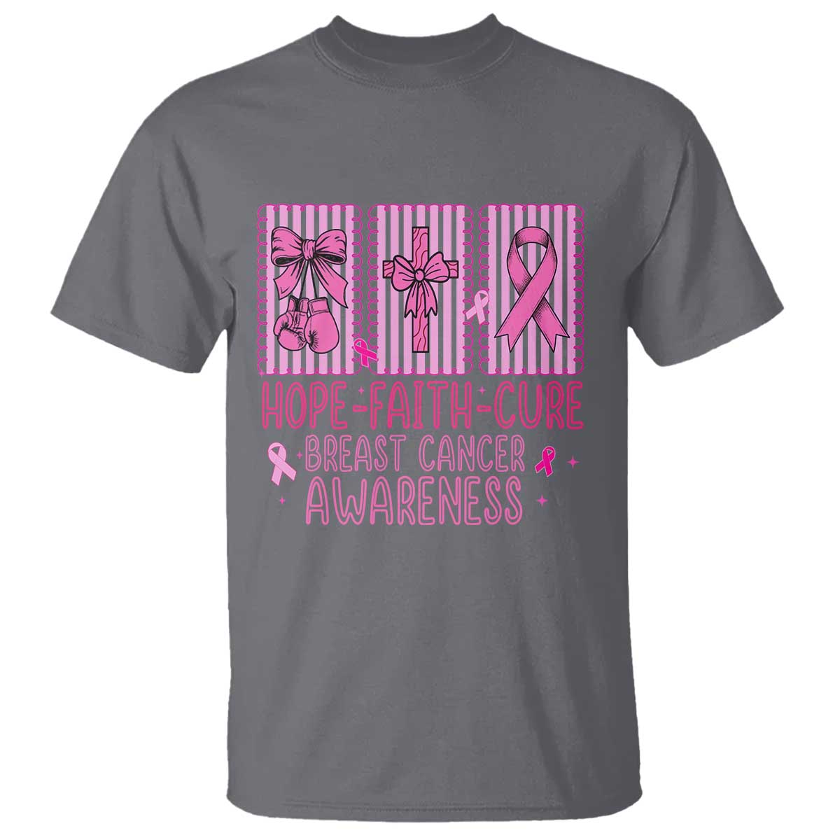 Hope Faith Cure Breast Cancer T Shirt Pink Ribbon Survivor Support Gift