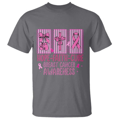 Hope Faith Cure Breast Cancer T Shirt Pink Ribbon Survivor Support Gift