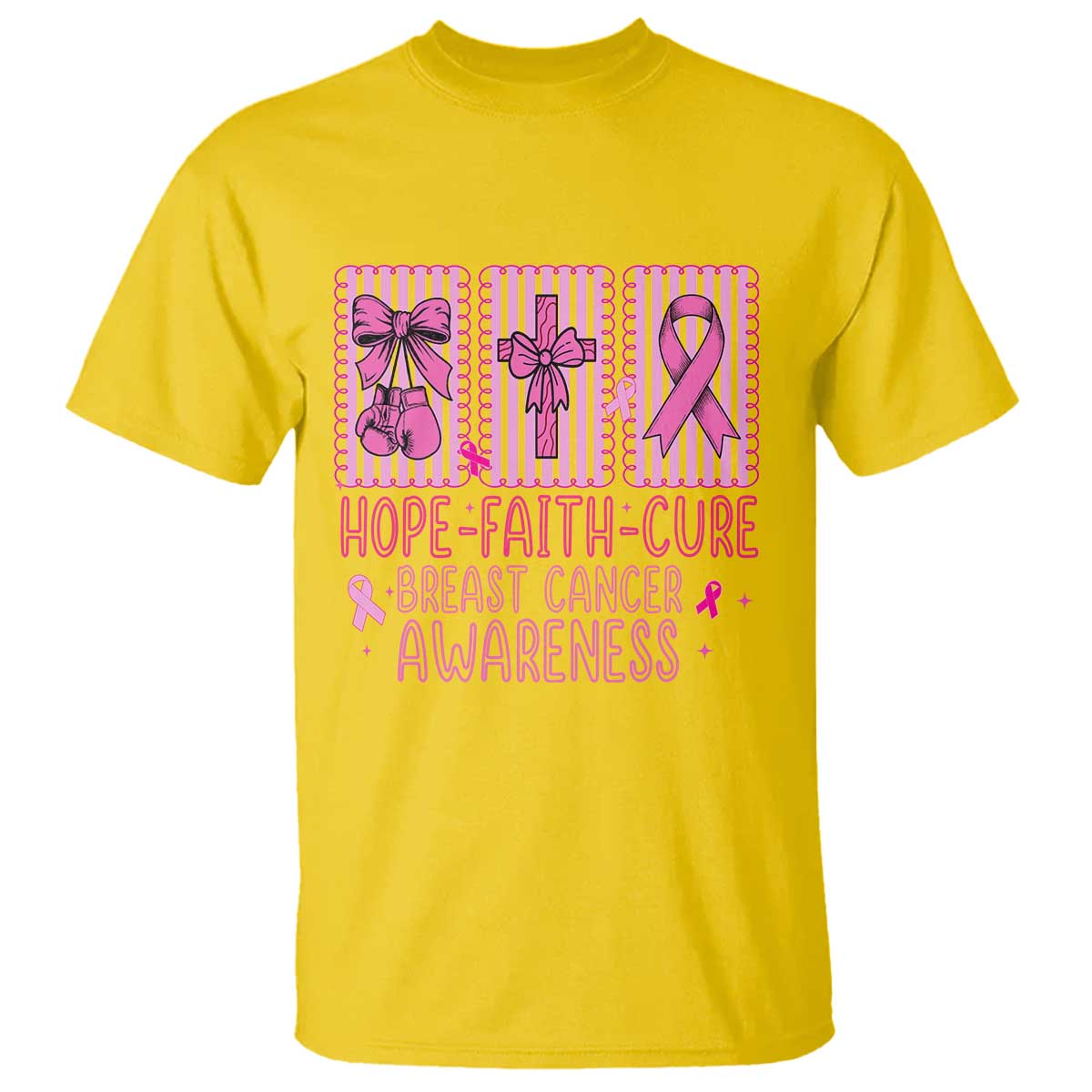 Hope Faith Cure Breast Cancer T Shirt Pink Ribbon Survivor Support Gift