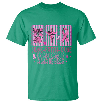 Hope Faith Cure Breast Cancer T Shirt Pink Ribbon Survivor Support Gift