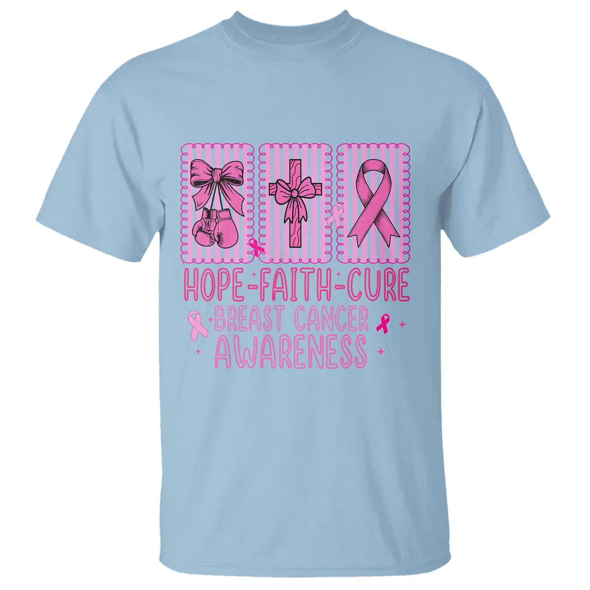 Hope Faith Cure Breast Cancer T Shirt Pink Ribbon Survivor Support Gift