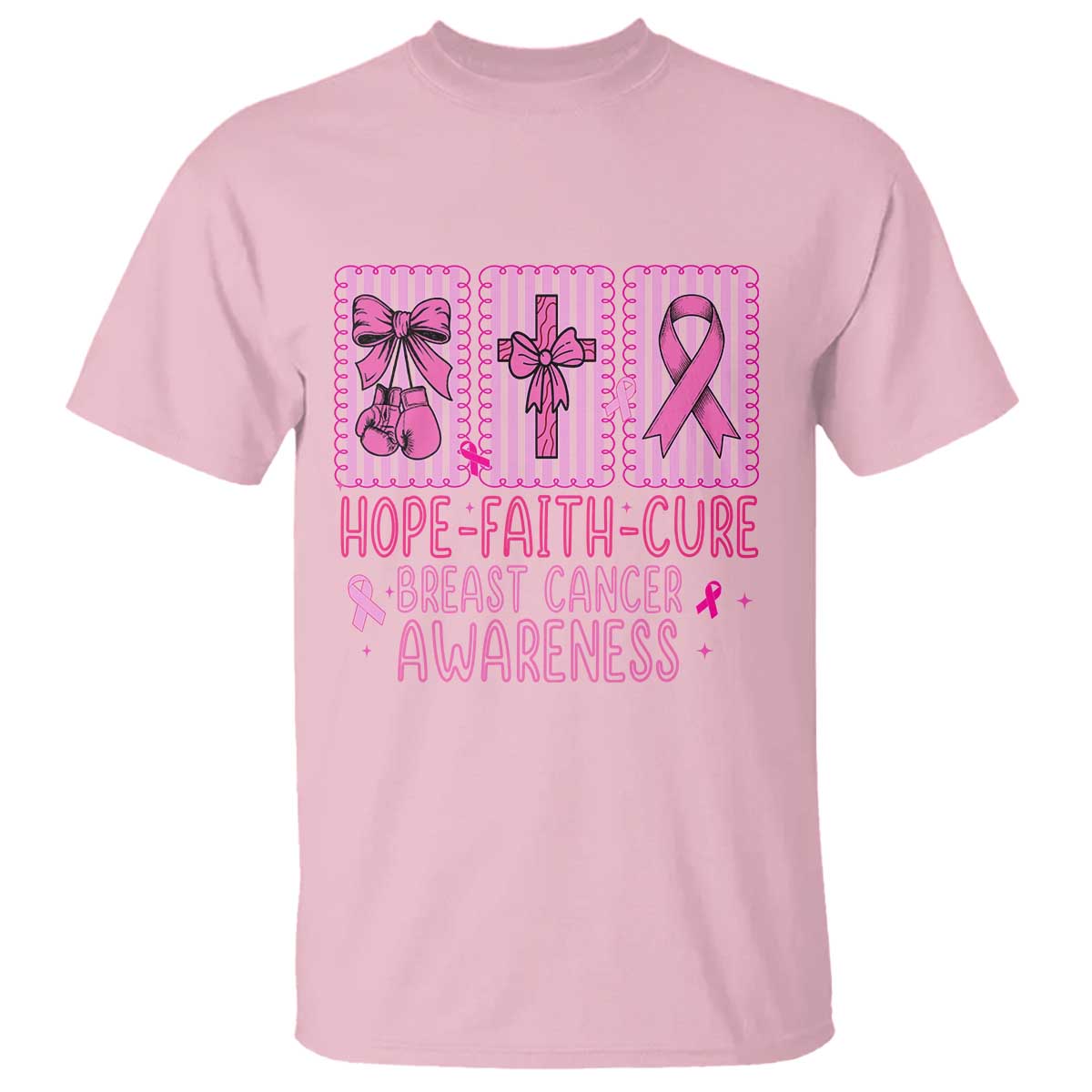 Hope Faith Cure Breast Cancer T Shirt Pink Ribbon Survivor Support Gift