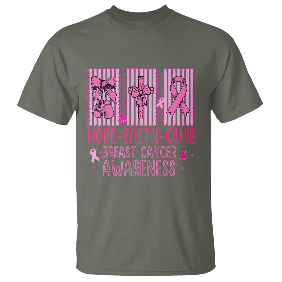 Hope Faith Cure Breast Cancer T Shirt Pink Ribbon Survivor Support Gift