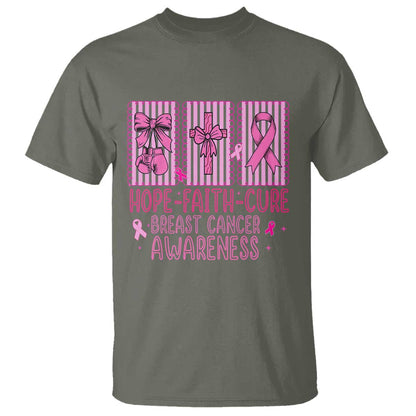 Hope Faith Cure Breast Cancer T Shirt Pink Ribbon Survivor Support Gift