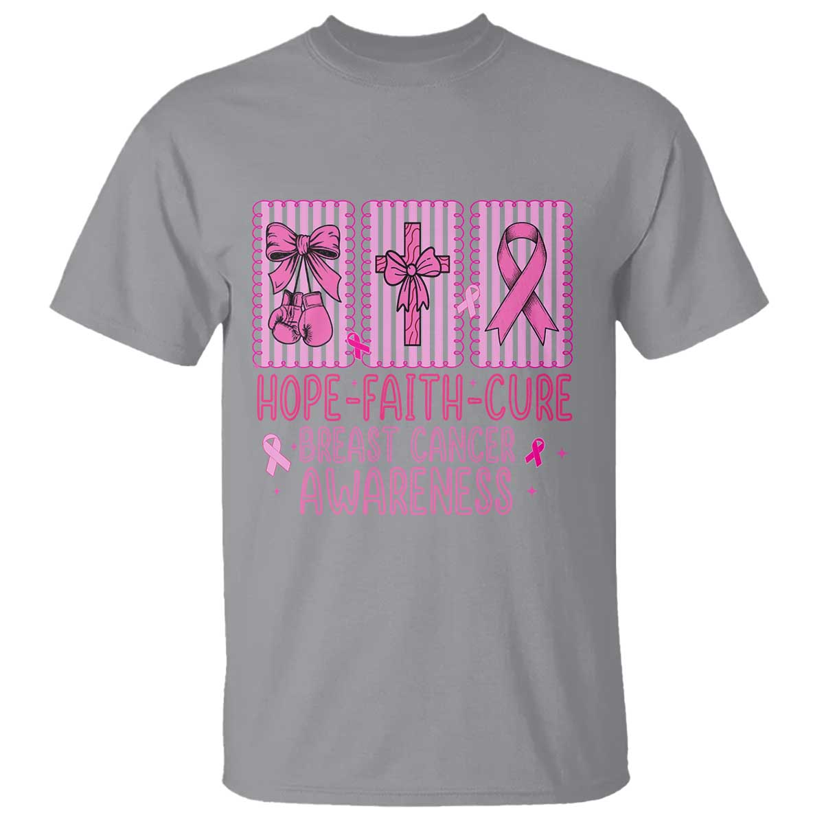 Hope Faith Cure Breast Cancer T Shirt Pink Ribbon Survivor Support Gift