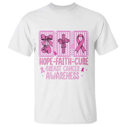 Hope Faith Cure Breast Cancer T Shirt Pink Ribbon Survivor Support Gift