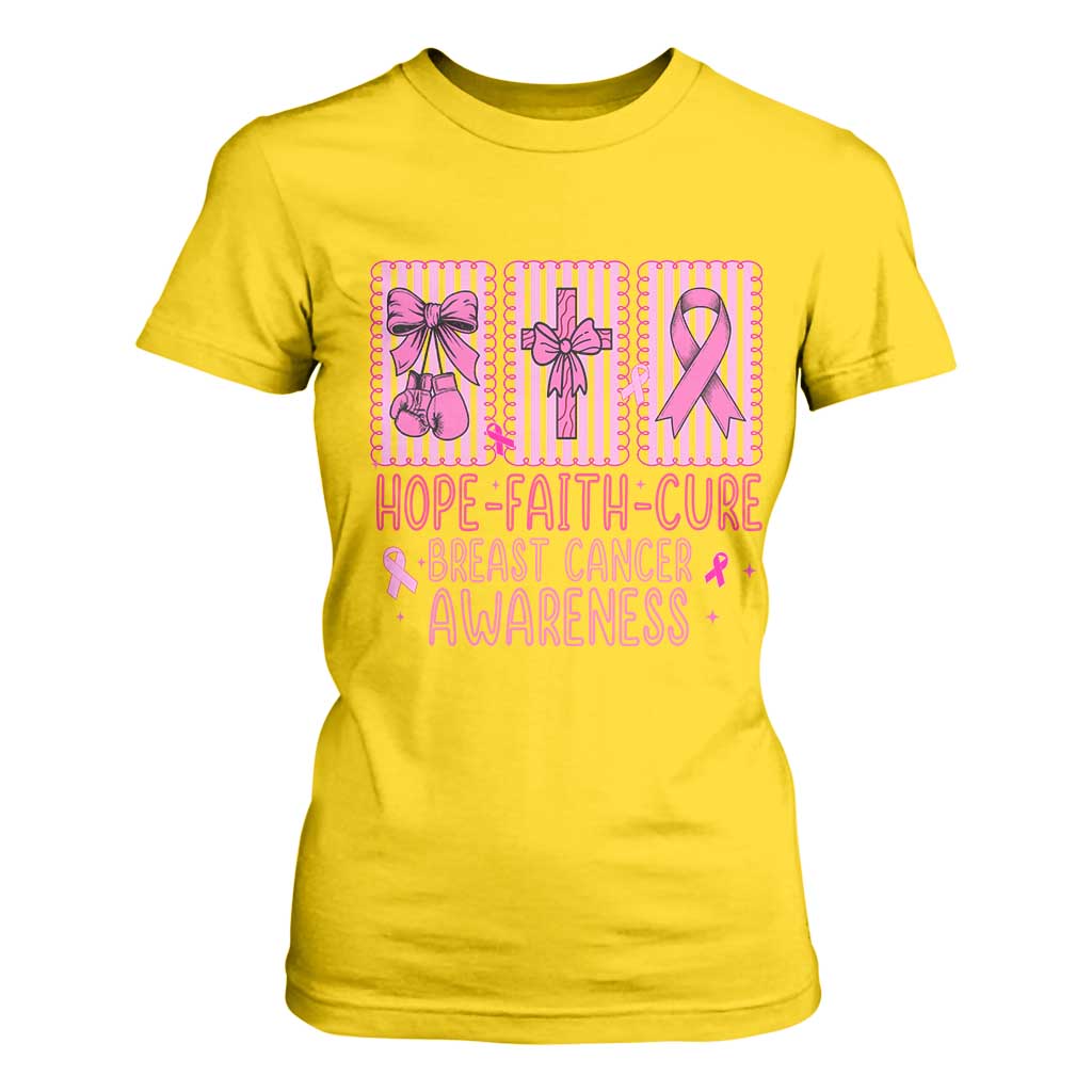 Hope Faith Cure Breast Cancer T Shirt For Women Pink Ribbon Survivor Support Gift