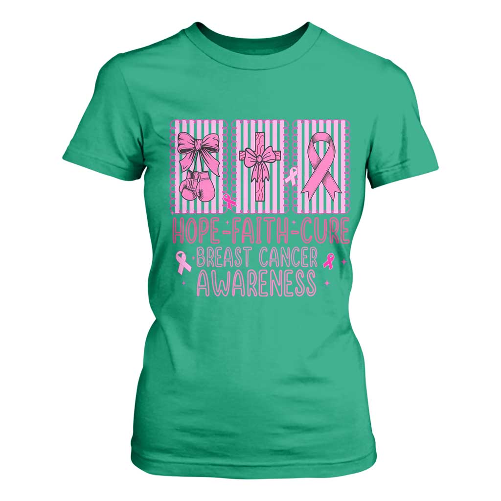 Hope Faith Cure Breast Cancer T Shirt For Women Pink Ribbon Survivor Support Gift
