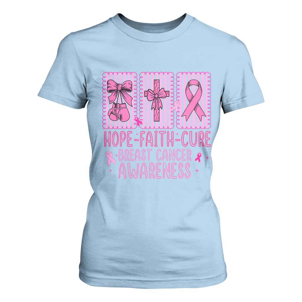 Hope Faith Cure Breast Cancer T Shirt For Women Pink Ribbon Survivor Support Gift