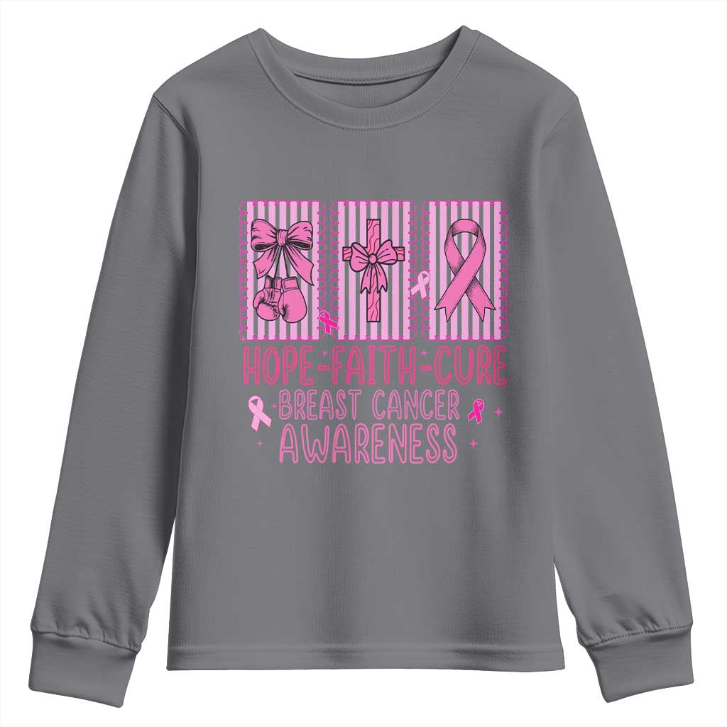 Hope Faith Cure Breast Cancer Youth Sweatshirt Pink Ribbon Survivor Support Gift