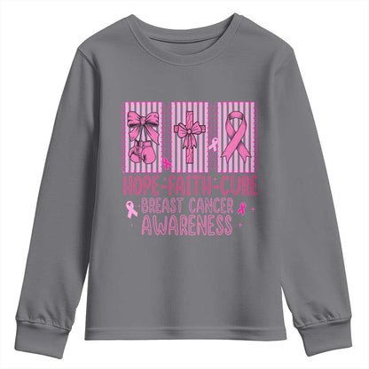 Hope Faith Cure Breast Cancer Youth Sweatshirt Pink Ribbon Survivor Support Gift