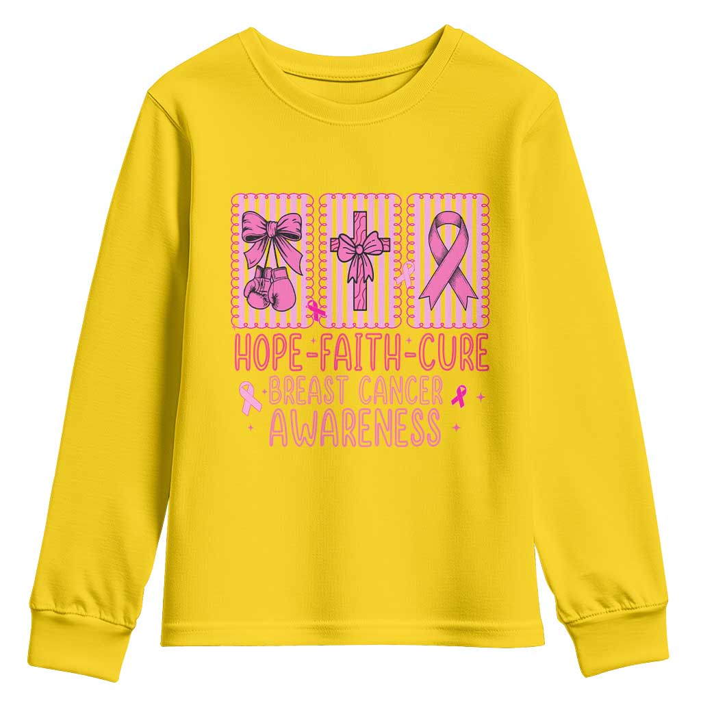 Hope Faith Cure Breast Cancer Youth Sweatshirt Pink Ribbon Survivor Support Gift