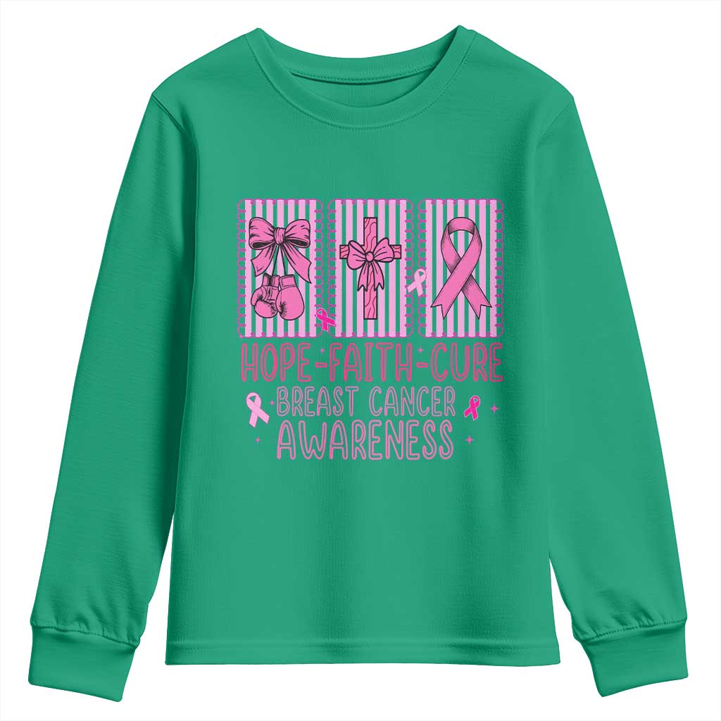 Hope Faith Cure Breast Cancer Youth Sweatshirt Pink Ribbon Survivor Support Gift