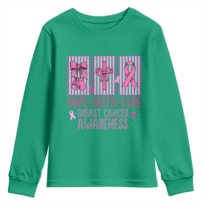 Hope Faith Cure Breast Cancer Youth Sweatshirt Pink Ribbon Survivor Support Gift