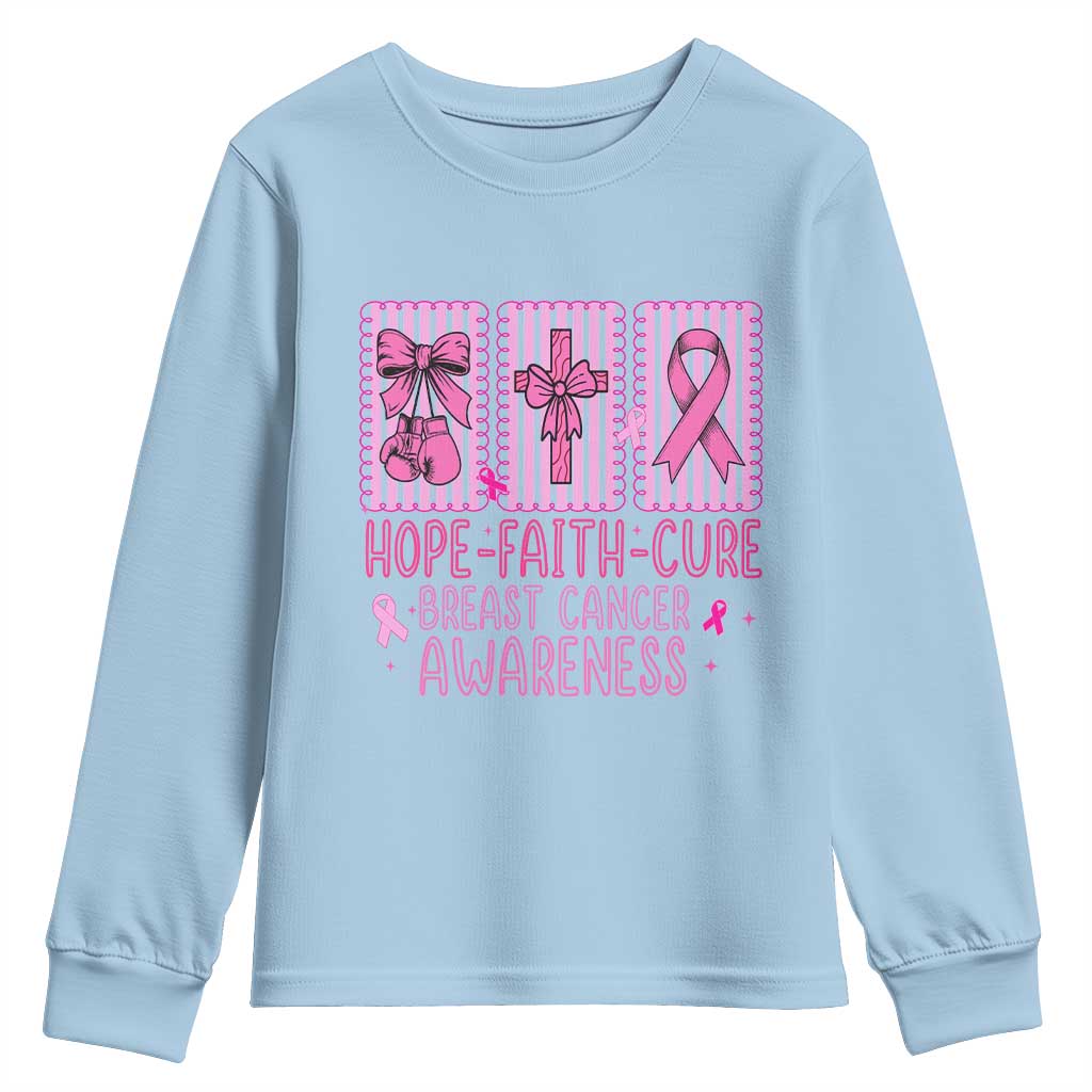 Hope Faith Cure Breast Cancer Youth Sweatshirt Pink Ribbon Survivor Support Gift