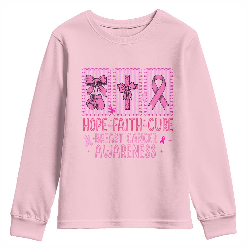 Hope Faith Cure Breast Cancer Youth Sweatshirt Pink Ribbon Survivor Support Gift