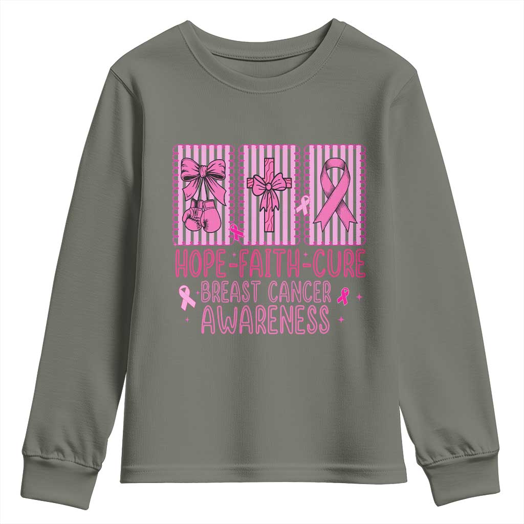 Hope Faith Cure Breast Cancer Youth Sweatshirt Pink Ribbon Survivor Support Gift