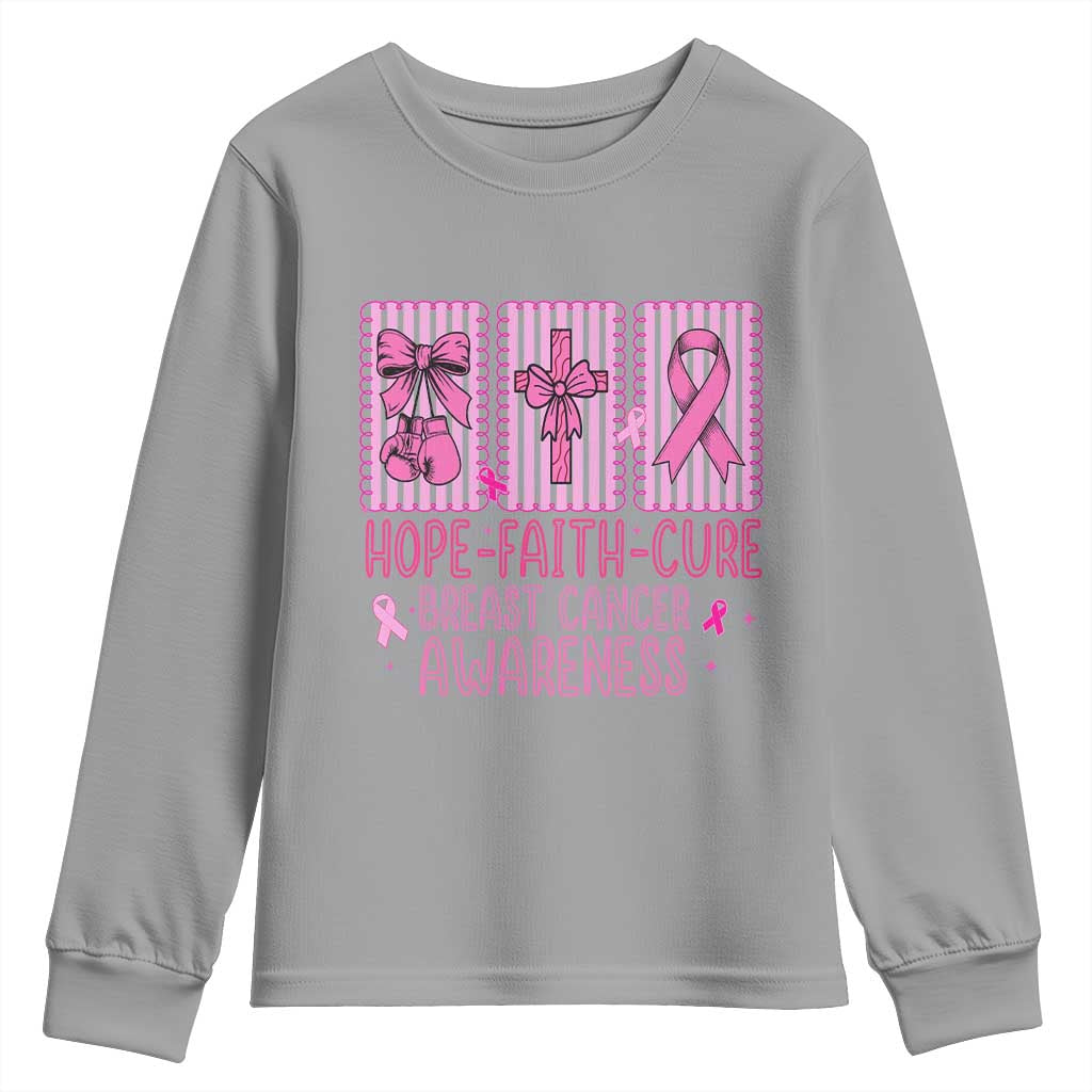 Hope Faith Cure Breast Cancer Youth Sweatshirt Pink Ribbon Survivor Support Gift