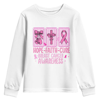 Hope Faith Cure Breast Cancer Youth Sweatshirt Pink Ribbon Survivor Support Gift