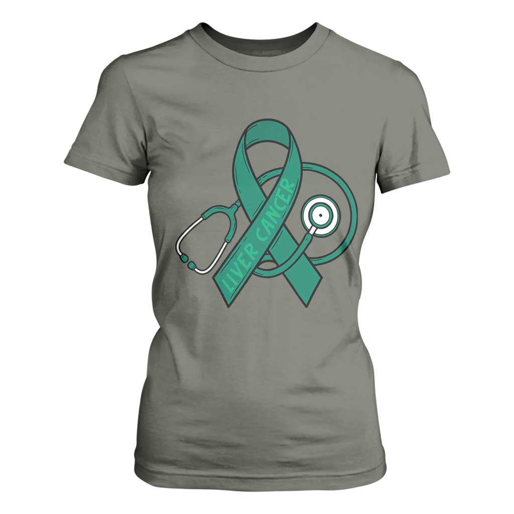 Liver Cancer Strong Nurse Warrior T Shirt For Women Stethoscope Healthcare Support Gift
