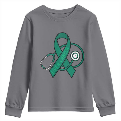 Liver Cancer Strong Nurse Warrior Youth Sweatshirt Stethoscope Healthcare Support Gift