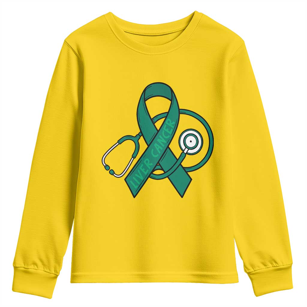 Liver Cancer Strong Nurse Warrior Youth Sweatshirt Stethoscope Healthcare Support Gift