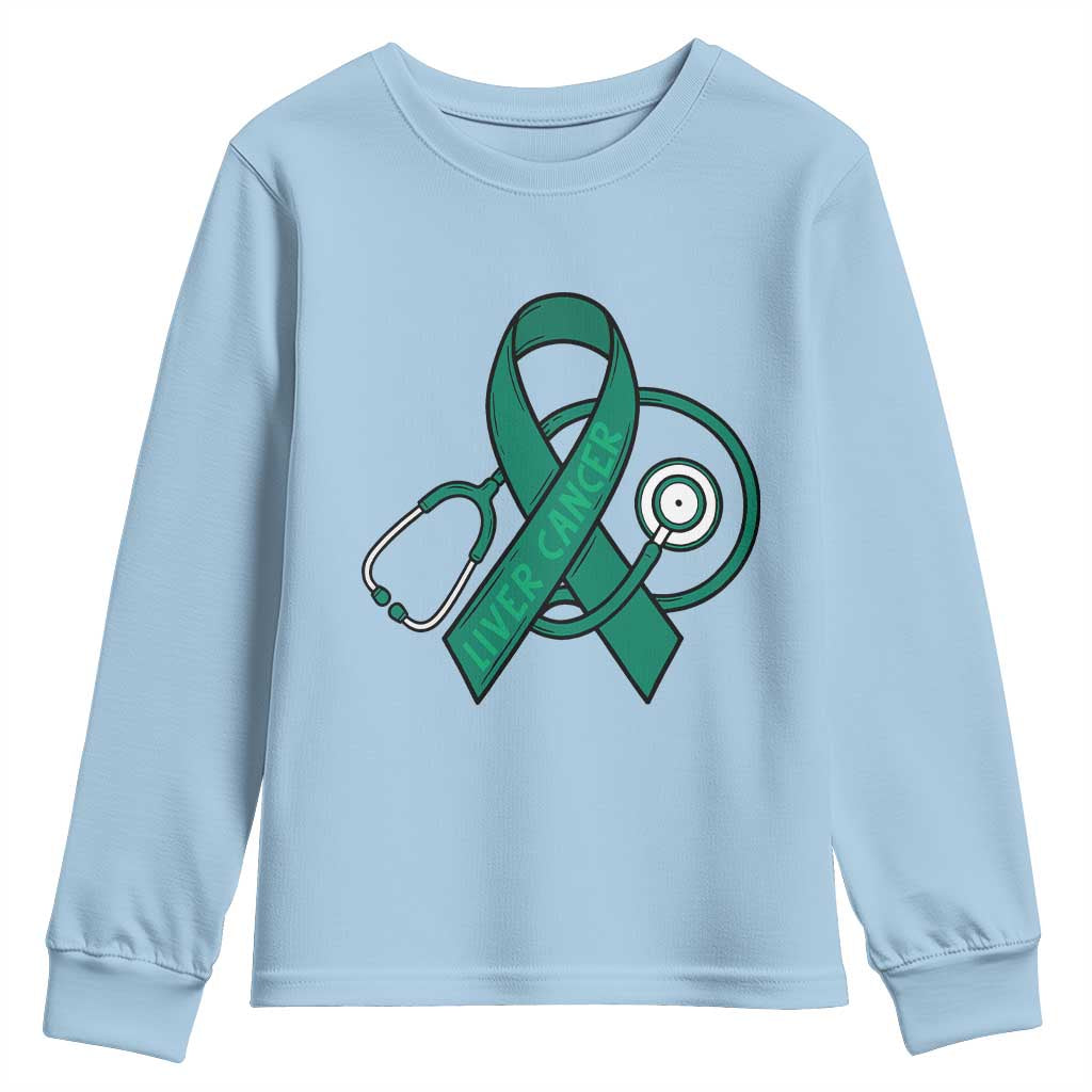 Liver Cancer Strong Nurse Warrior Youth Sweatshirt Stethoscope Healthcare Support Gift