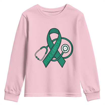 Liver Cancer Strong Nurse Warrior Youth Sweatshirt Stethoscope Healthcare Support Gift