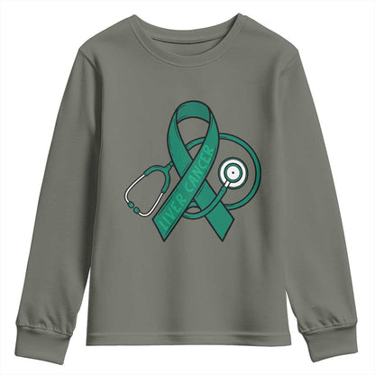 Liver Cancer Strong Nurse Warrior Youth Sweatshirt Stethoscope Healthcare Support Gift