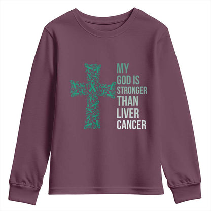 My God Is Stronger Than Liver Cancer Youth Sweatshirt Faith Hope Support Gift