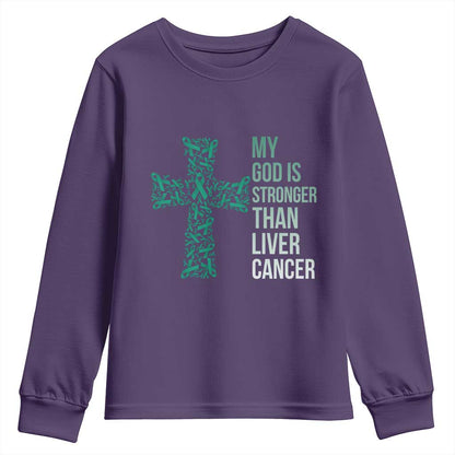 My God Is Stronger Than Liver Cancer Youth Sweatshirt Faith Hope Support Gift