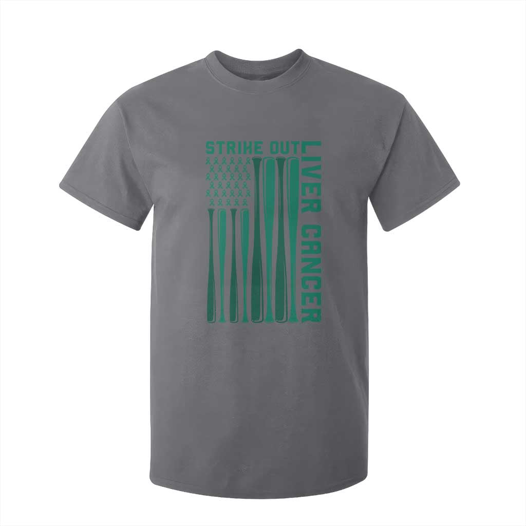 Strike Out Liver Cancer Baseball T Shirt For Kid American Flag Support Gift