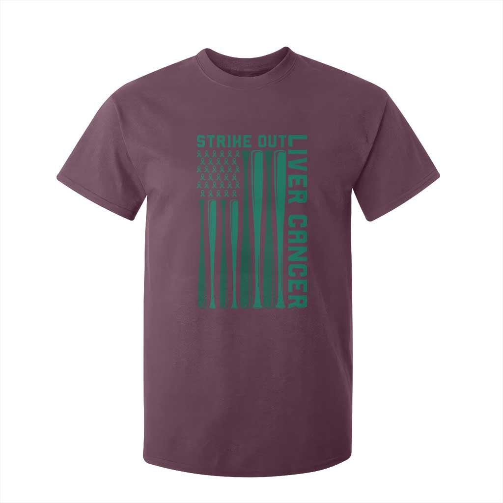 Strike Out Liver Cancer Baseball T Shirt For Kid American Flag Support Gift