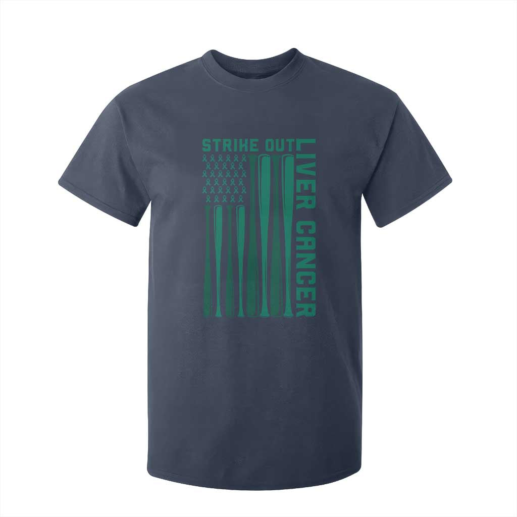 Strike Out Liver Cancer Baseball T Shirt For Kid American Flag Support Gift