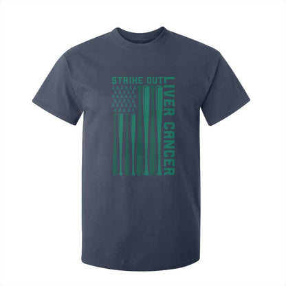Strike Out Liver Cancer Baseball T Shirt For Kid American Flag Support Gift